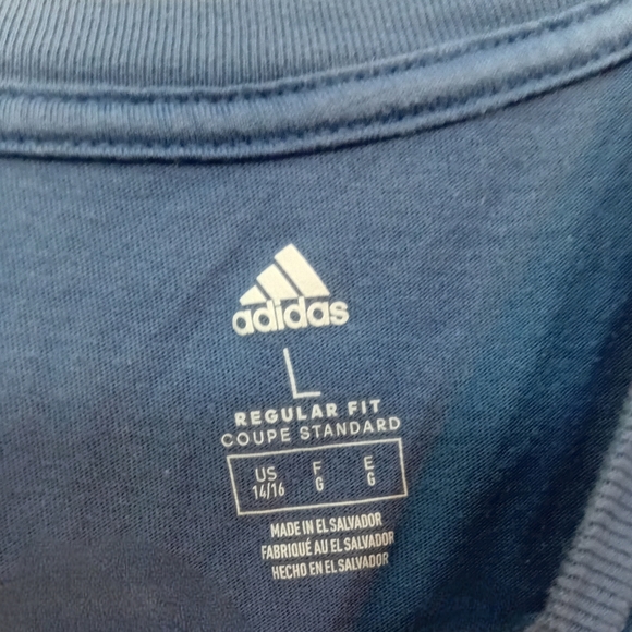 Adidas Blue Tee with Multicolor Logo - Picture 3 of 3